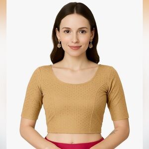 Beige/ yellow Gold Women's Top, Saree Blouse short sleeve Black